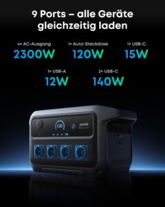 Anker SOLIX C2000 Gen 2 Tragbare Powerstation, 2400W (Spitzenleistung 4000W) Solargenerator, In 58 Min voll geladen, 2048Wh LiFePO?-Akku, Für Camping und Stromausfälle (optional mit Solarpanel) – Bild 9