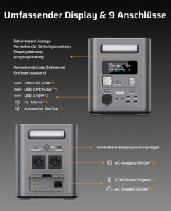 AFERIY 1800W Powerstation mit 400W Solarpanel, Solargenerator 1024Wh LiFePO4 & 1Std Schnellladung Solar Powerstation, <10ms USV, 9 Ausgänge, mit APP, BMS, Reine SW 230V, für Camping/RV/Garten/Notfall – Bild 7