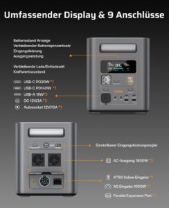 AFERIY 1800W/1024Wh Powerstation mit 400W Solarpanel, Erweiterbar Auf 5120Wh LiFePO4 Solargenerator & 1Std Schnellladung, <10ms USV, 9 Ausgänge, mit APP, Reine SW 230V, für Camping/Garten/Notfall – Bild 9