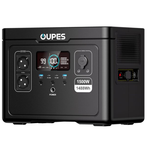 OUPES Exodus 1500 Tragbare Powerstation 1488Wh 1500W LiFePO4 Akku | 3600W Spitzenleistung | USV-Funktion | Solargenerator für Camping & Wohnmobil