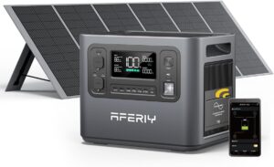 AFERIY Solar Generator 2400W mit 400W Solarmodule, 2048Wh Tragbare Powerstation, LiFePO4 Batterie, Schnellladung in 1,2 Std. Faltbar Solarpanel mit USB, IP65, für Outdoor Camping, Stromausfälle Neu