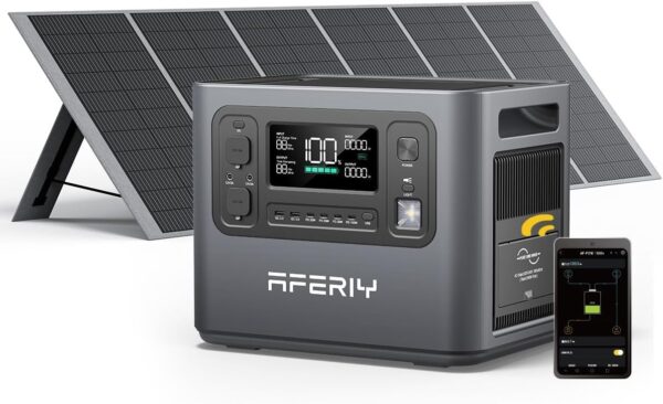 AFERIY Solar Generator 2400W mit 400W Solarmodule, 2048Wh Tragbare Powerstation, LiFePO4 Batterie, Schnellladung in 1,2 Std. Faltbar Solarpanel mit USB, IP65, für Outdoor Camping, Stromausfälle Neu