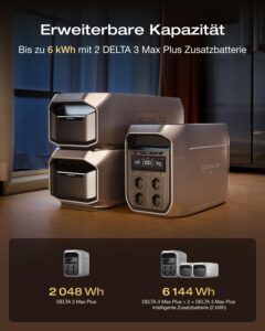 ECOFLOW Delta 3 Max Plus Zusatzbatterie, 2 048 Wh LFP-Batterie, Plug & Play, stapelbar, erweiterbare Notstromversorgung für Camping, Zuhause, Wohnmobile und Camper – Bild 2
