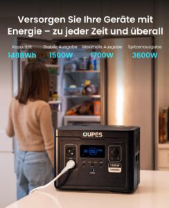 OUPES Exodus 1500 Tragbare Powerstation mit 240W Solarpanel, 1488Wh Solargenerator, 2 Steckdosen à 1700W(3600W Spitze), Schnellladung, USV-Funktion Mobiler Stromspeicher für Camping, Wohnmobil & Reise – Bild 3