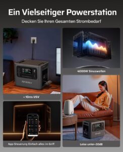 AFERIY 2800W Set Powerstation 2048Wh, Mit 2048Wh 4 Erweiterungsakku, 1,5h Schnellladung, 13 Ausgänge, Reine Sinuswelle 230V, USV, 10,240Wh LiFePO4 Solar-Generator Für Camping/Home-Office 2025 Neu – Bild 6