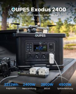 OUPES Exodus 2400 Tragbare Powerstation 2400W, 2232Wh Solargenerator mit 4 Steckdose (Boost 2600W, 4500W Spitze), Schnellladung 0-80% in 50 Min., USV-Funktion Generator für Camping, Wohnmobil, Reise – Bild 3