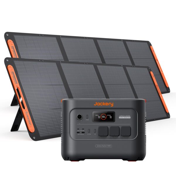Jackery Explorer 3000 V2 Solargenerator Set 3072Wh mit 2×200W Solarpanels | 3600W LiFePO4 Powerstation | 7200W Spitzenleistung | USB-C PD 100W