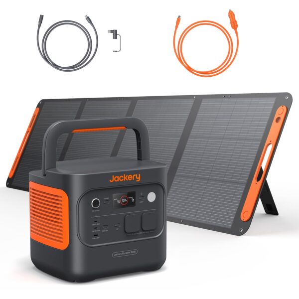 Jackery Explorer 2000 V2 Solargenerator Set 2042Wh mit 200W Solarpanel | 2200W LiFePO4 Powerstation | Schnellladung | Camping & Wohnmobil