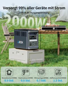 ABOK Ark2000 Tragbare Powerstation 1536Wh LiFePO4, gratis Asp45 45W Solarpanel, erweiterbar auf 4,6kWh, 1,3h 0–100% Schnellladung, 2000W AC Solargenerator mit UPS & App-Steuerung – Bild 6